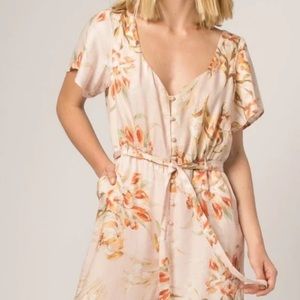 Lavender Brown Blush Floral Jumpsuit Sz L NWT